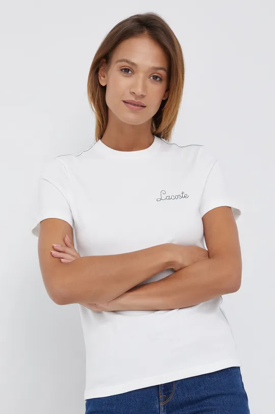 biały Lacoste T-shirt bawełniany TF7104 Damski