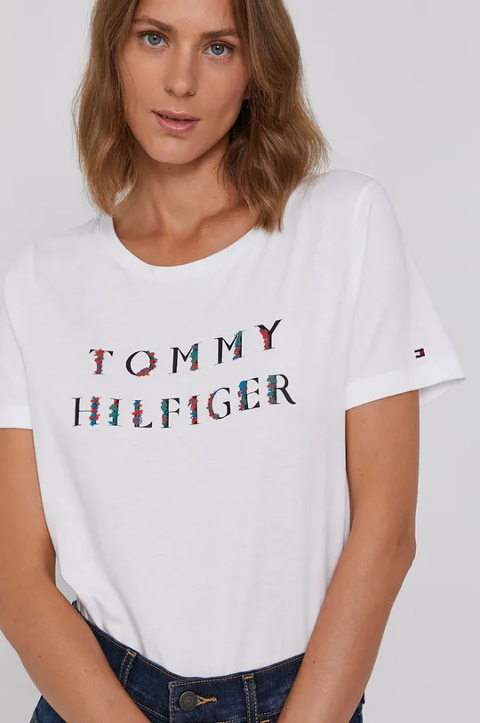 biały Tommy Hilfiger T-shirt bawełniany Damski