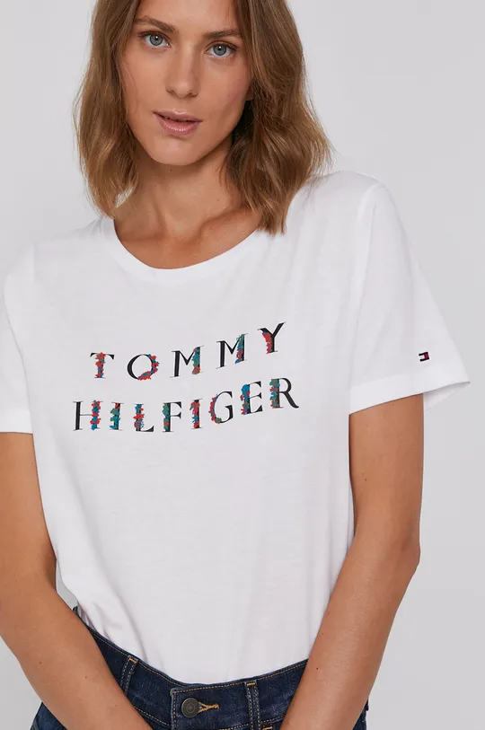 biela Bavlnené tričko Tommy Hilfiger Dámsky