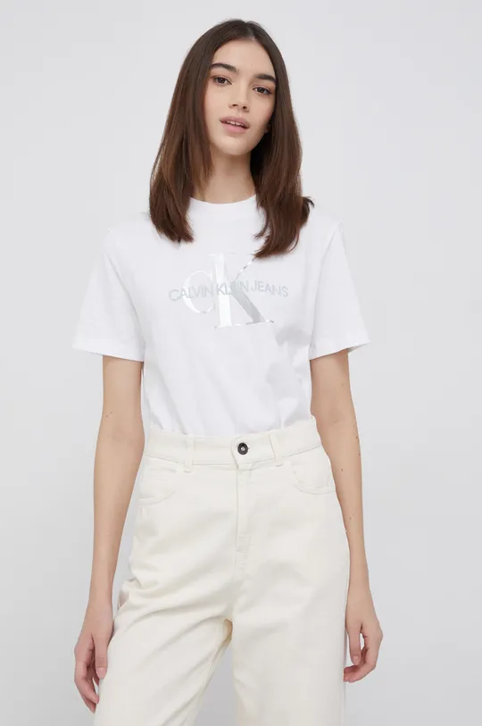 biały Calvin Klein Jeans T-shirt bawełniany J20J216808.4890 Damski