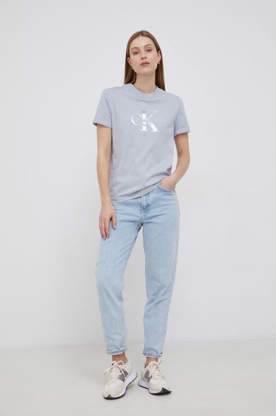 Pamučna majica Calvin Klein Jeans svijetlo siva