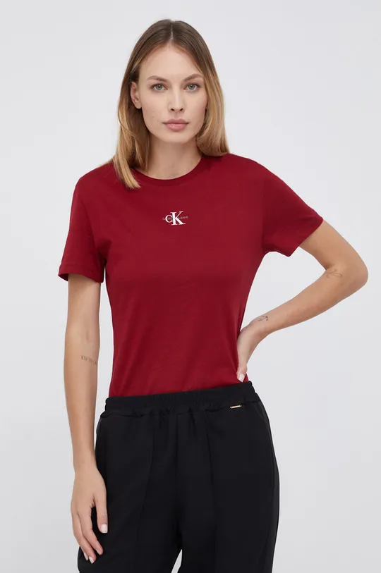 bordowy Calvin Klein Jeans T-shirt bawełniany J20J217314.4890 Damski