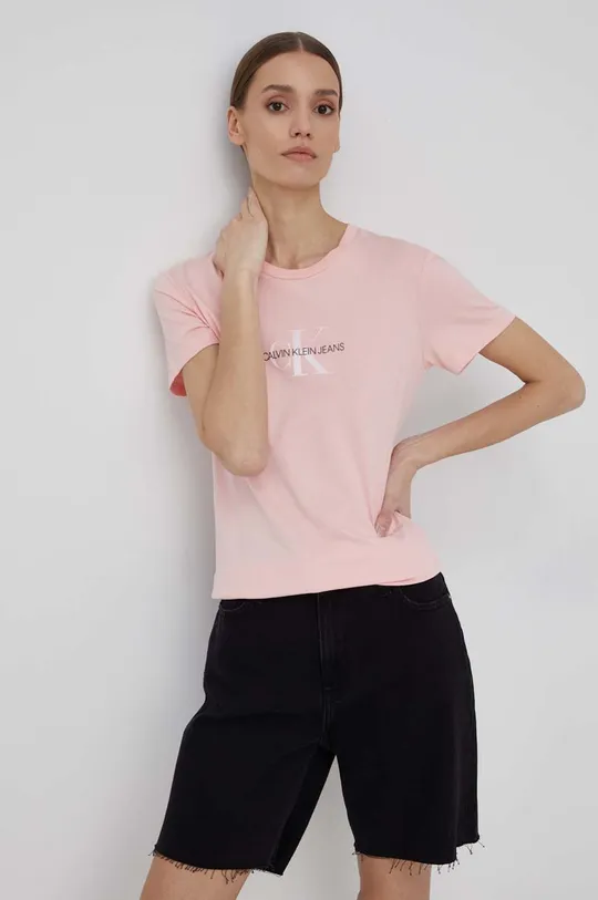 розовый Хлопковая футболка Calvin Klein Jeans Женский