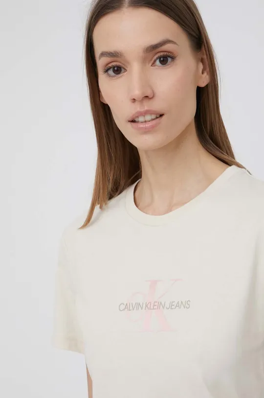 μπεζ Βαμβακερό μπλουζάκι Calvin Klein Jeans Γυναικεία