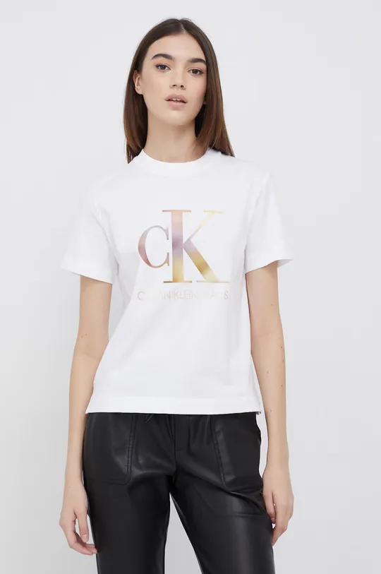 biały Calvin Klein Jeans T-shirt bawełniany J20J217289.4890 Damski