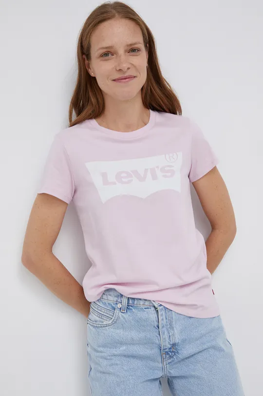 różowy Levi's T-shirt bawełniany Damski
