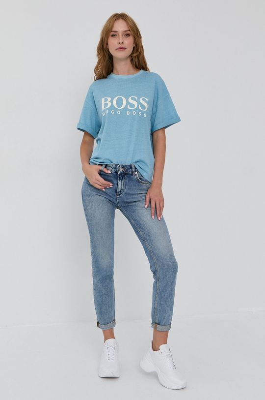 Bavlnené tričko Boss svetlomodrá