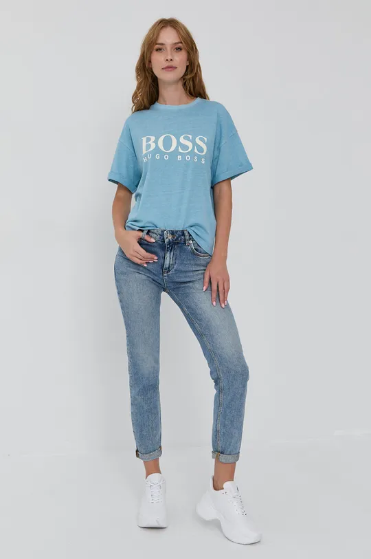 Хлопковая футболка Boss голубой