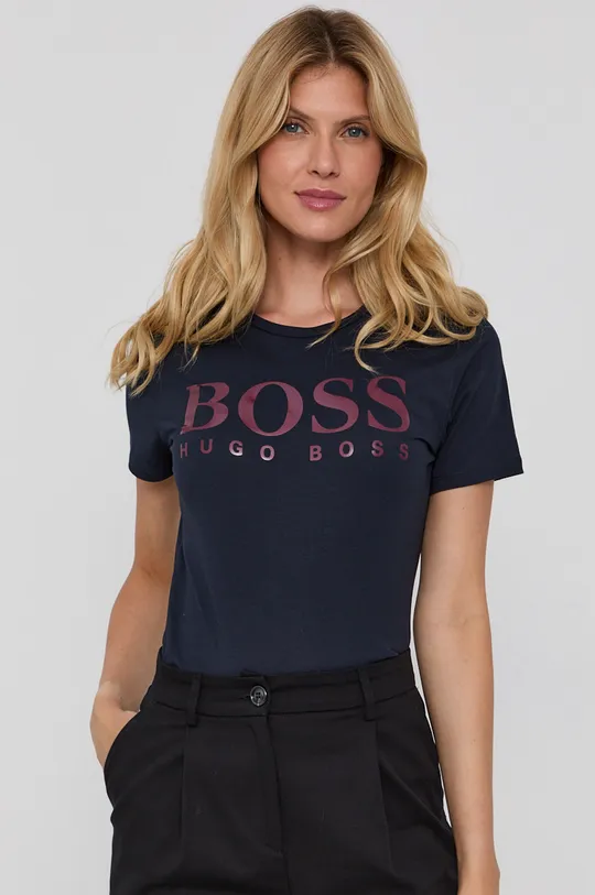 granatowy Boss T-shirt bawełniany 50457365 Damski