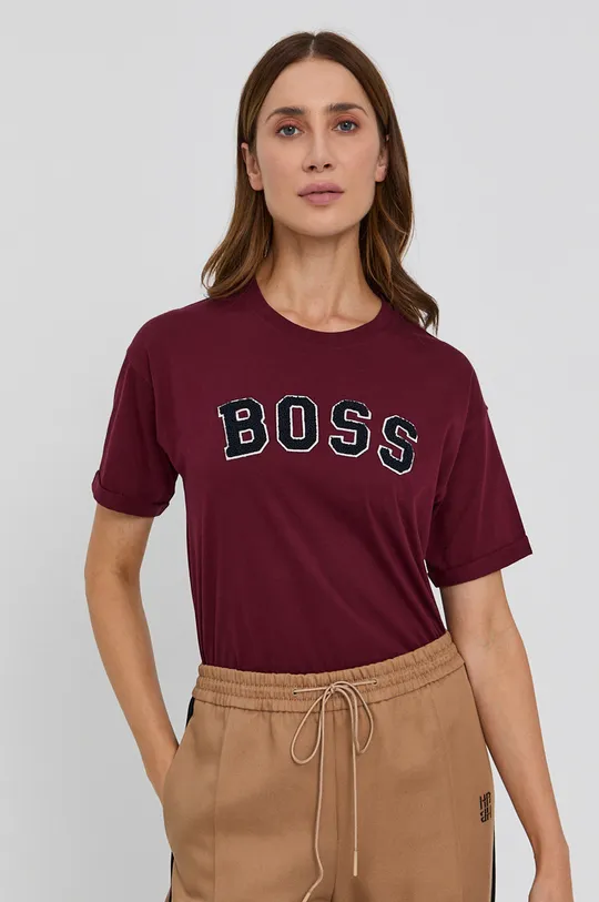 bordowy Boss T-shirt bawełniany 50457984 Damski