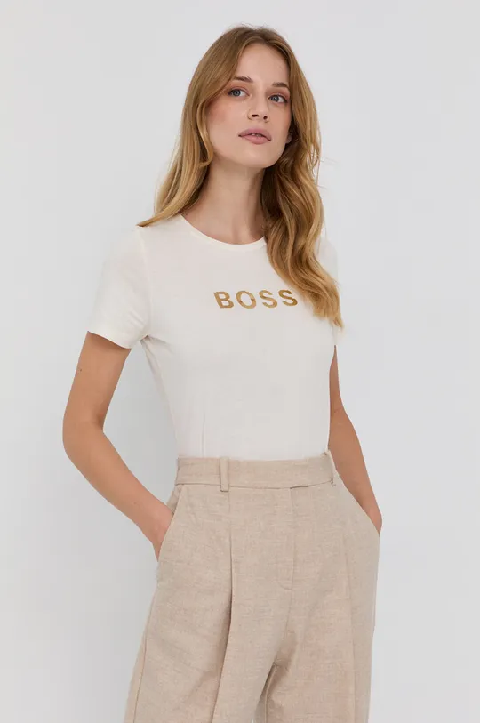 beżowy Boss T-shirt bawełniany 50461947