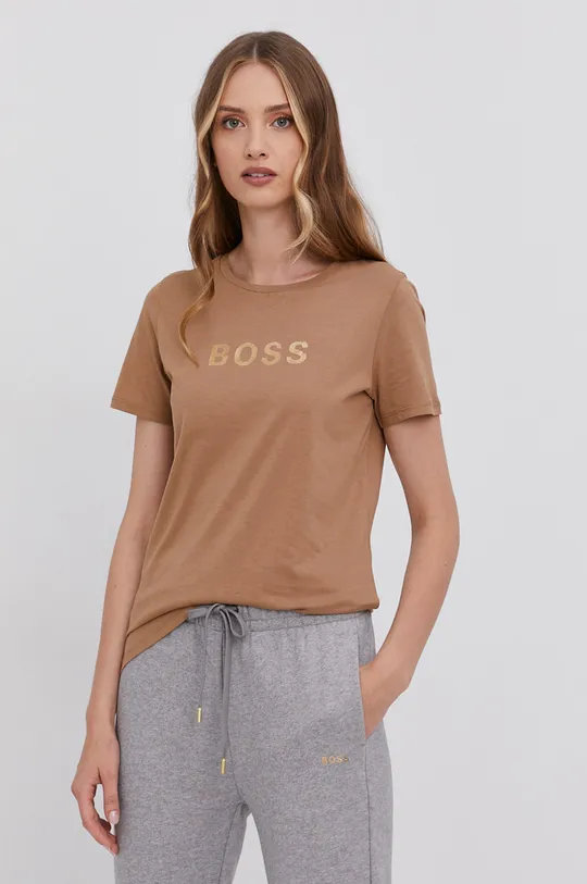 коричневый Хлопковая футболка Boss Женский