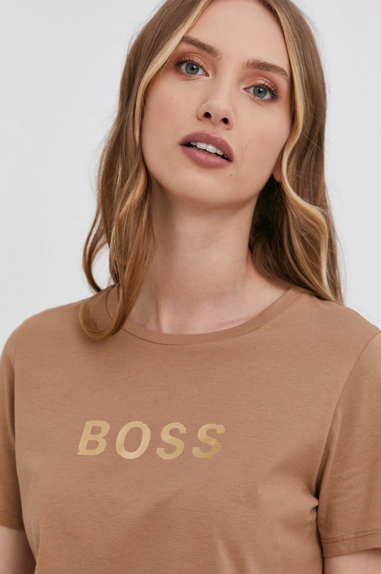 Boss T-shirt bawełniany 50461947 brązowy