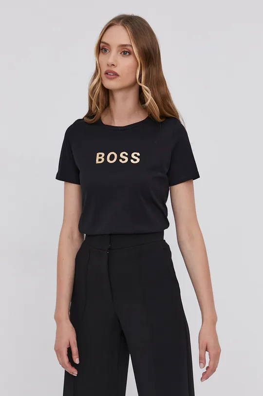 μαύρο Βαμβακερό μπλουζάκι Boss Γυναικεία