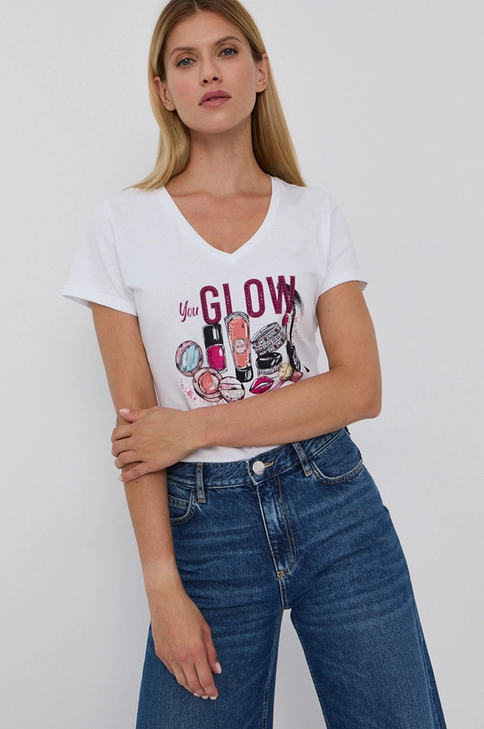 biały Liu Jo T-shirt bawełniany WF1185.J6287 Damski