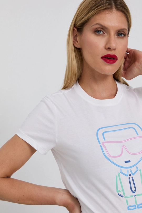 biały Karl Lagerfeld T-shirt bawełniany 215W1710