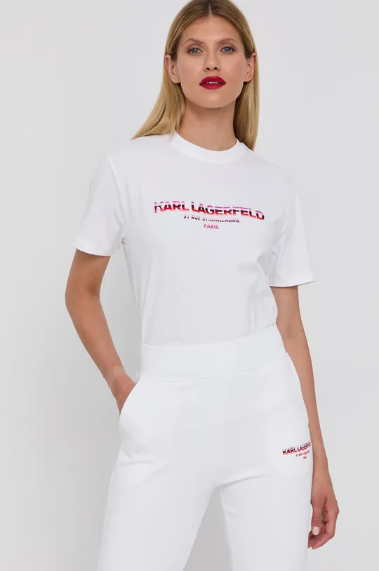 biały Karl Lagerfeld T-shirt bawełniany 215W1706 Damski