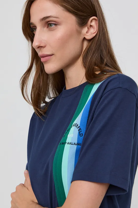 granatowy Karl Lagerfeld T-shirt bawełniany 215W1701