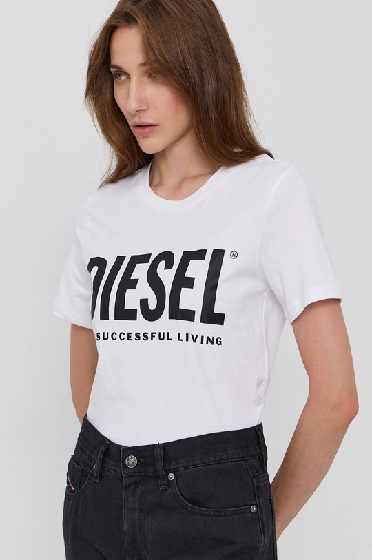 белый Хлопковая футболка Diesel Женский