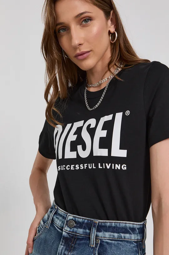 czarny Diesel T-shirt bawełniany Damski