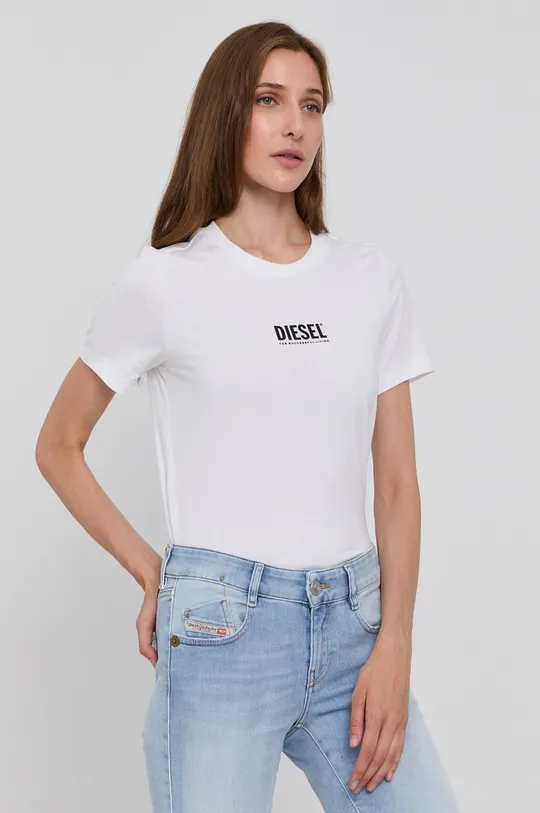 λευκό Βαμβακερό μπλουζάκι Diesel Γυναικεία