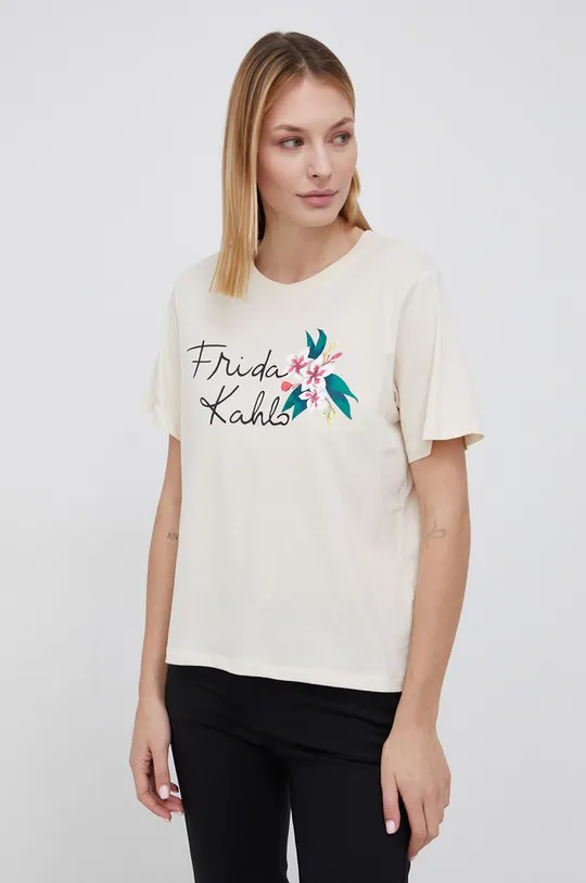 beżowy JDY T-shirt bawełniany Frida Khalo Damski