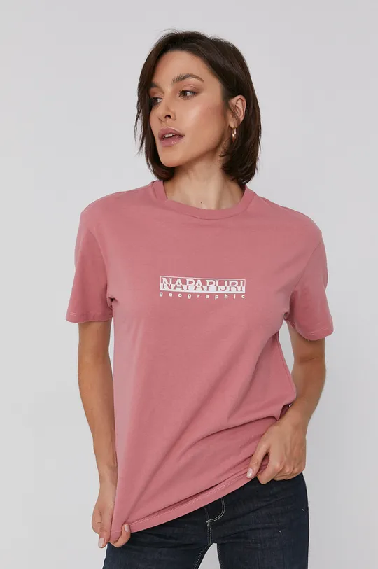 růžová Bavlněné tričko Napapijri Dámský
