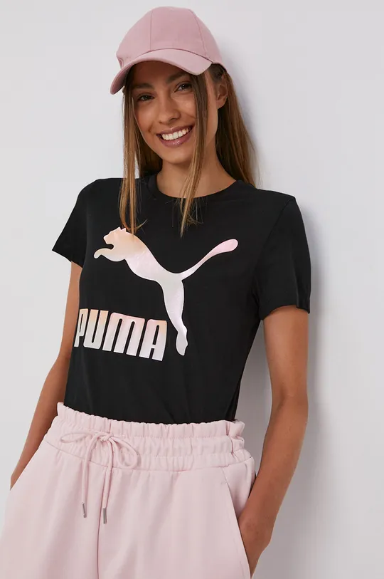 czarny Puma T-shirt bawełniany 530077 Damski