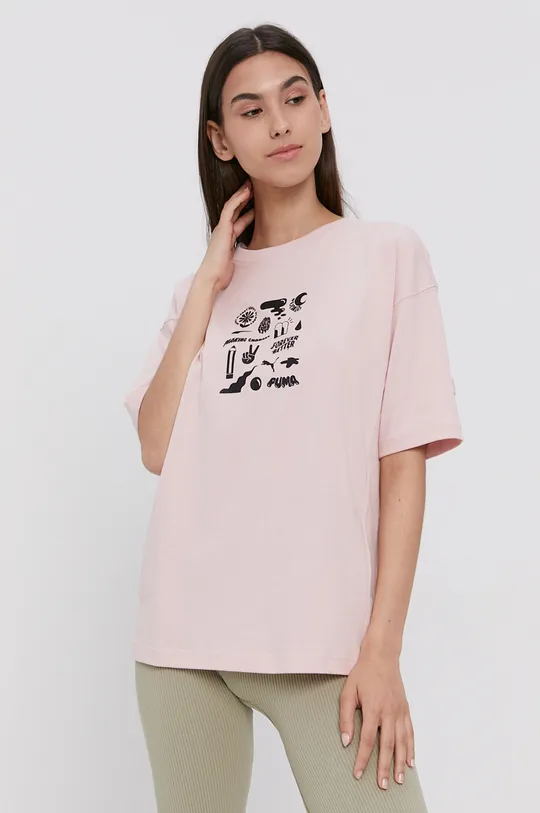 roza Pamučna majica Puma Ženski