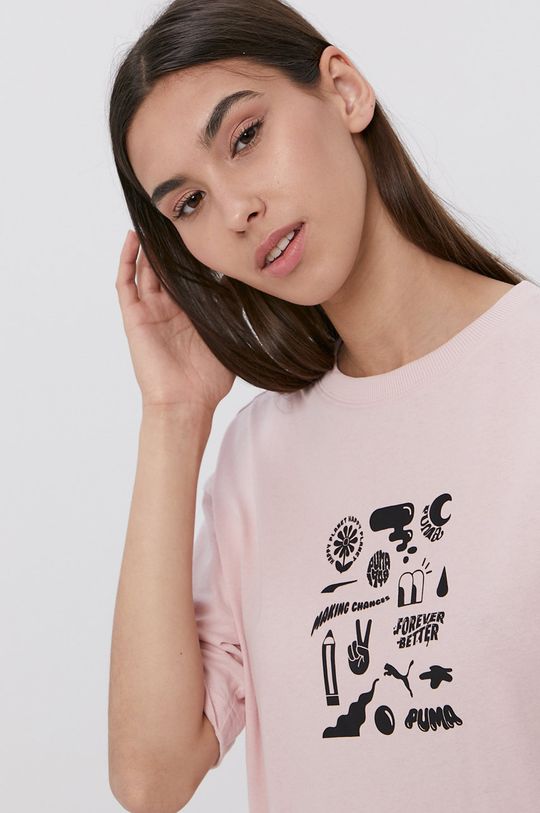 różowy Puma T-shirt bawełniany