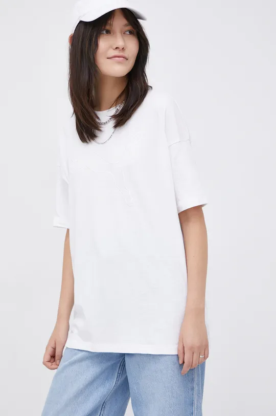 biały Puma T-shirt bawełniany 589493 Damski