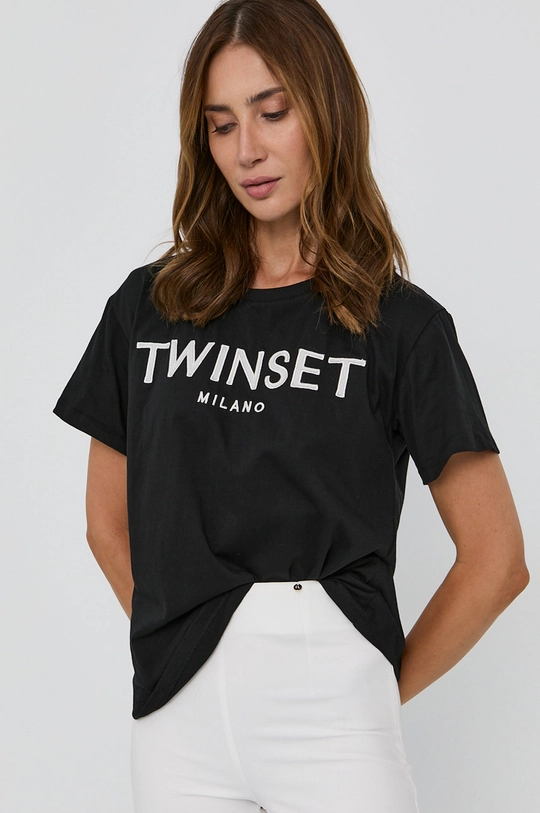 czarny Twinset T-shirt bawełniany