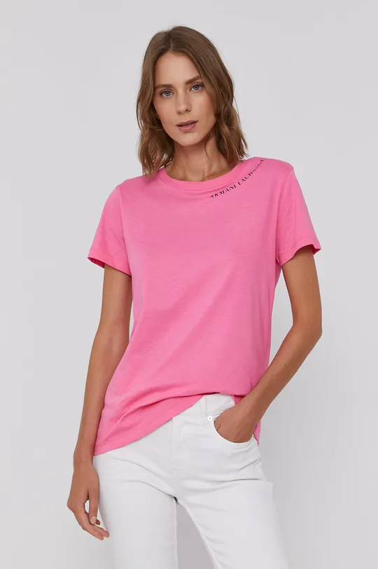 różowy Armani Exchange T-shirt bawełniany 6KYTER.YJ6QZ Damski