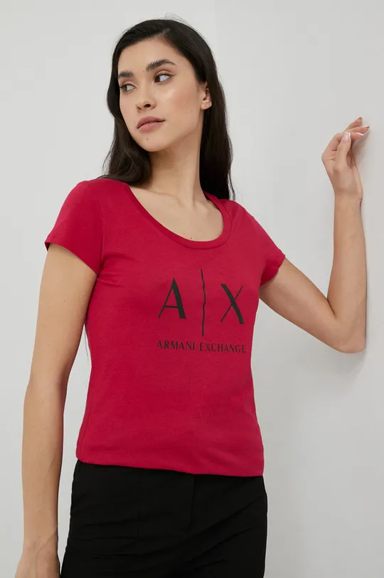 roza Bombažna kratka majica Armani Exchange Ženski