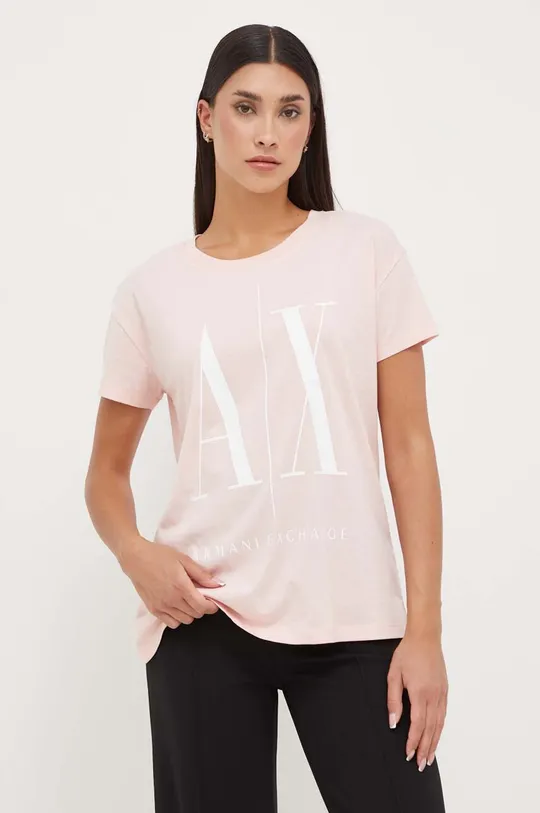 różowy Armani Exchange t-shirt bawełniany Damski