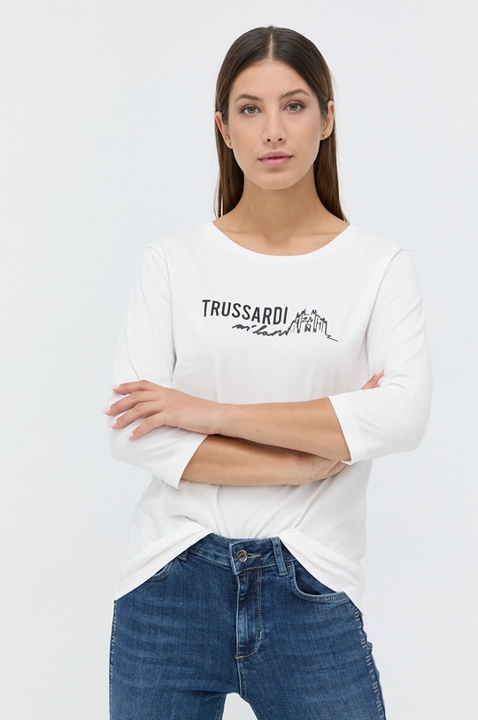 beżowy Trussardi - Longsleeve bawełniany Damski