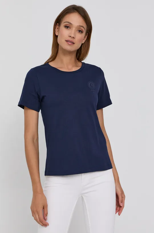 granatowy Trussardi T-shirt bawełniany Damski