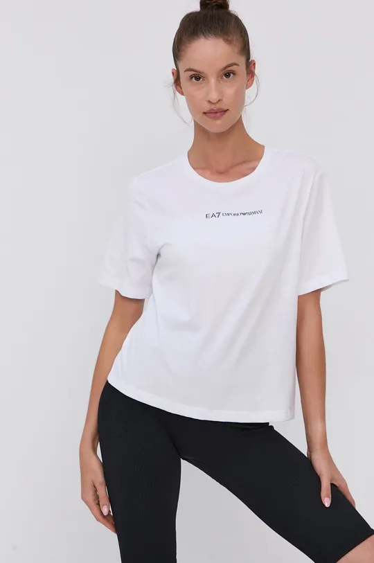 biały EA7 Emporio Armani T-shirt bawełniany 6KTT01.TJAQZ Damski