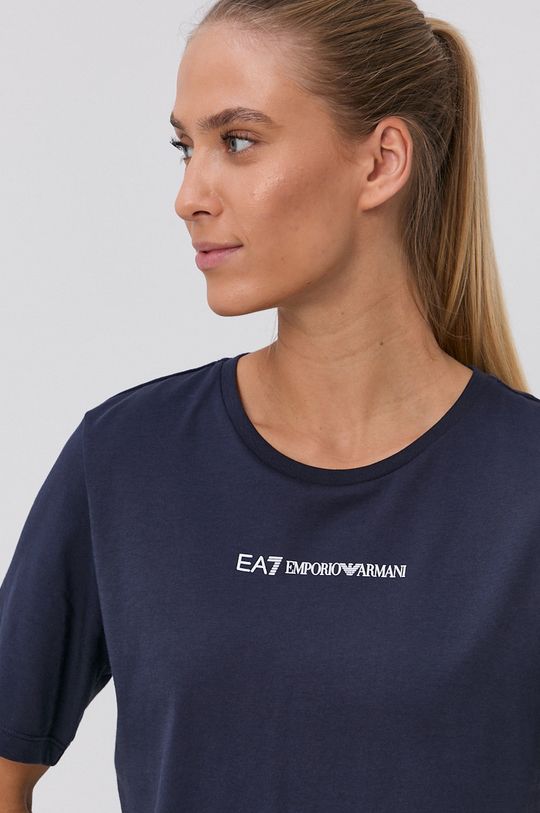 tmavomodrá Bavlnené tričko EA7 Emporio Armani
