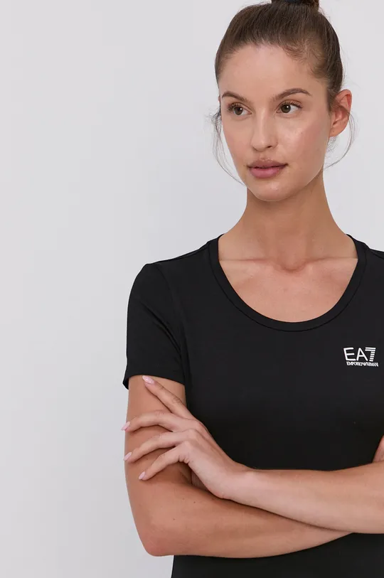 czarny EA7 Emporio Armani T-shirt bawełniany 6KTT18.TJ12Z Damski