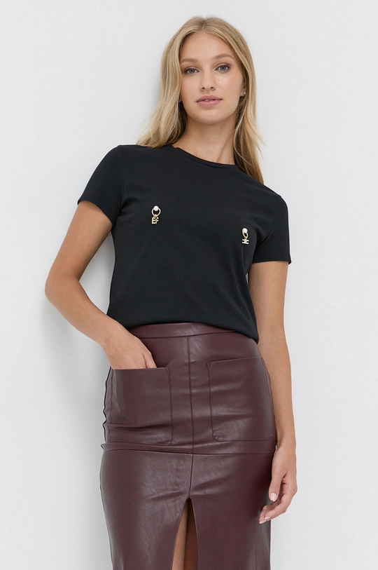 czarny Elisabetta Franchi T-shirt bawełniany Damski