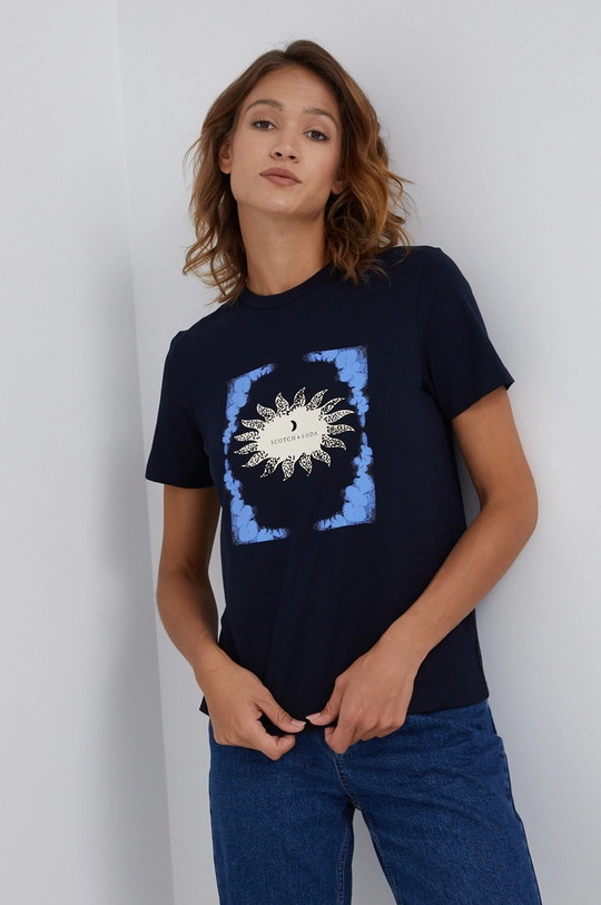 granatowy Scotch & Soda T-shirt bawełniany Damski