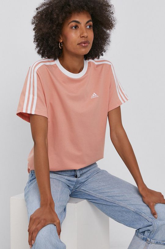 brzoskwiniowy adidas T-shirt bawełniany