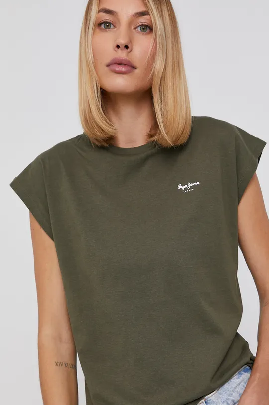 zielony Pepe Jeans T-shirt bawełniany Bloom Damski