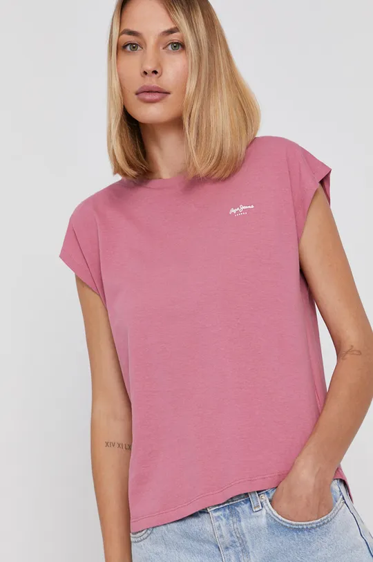 fioletowy Pepe Jeans T-shirt bawełniany Bloom Damski