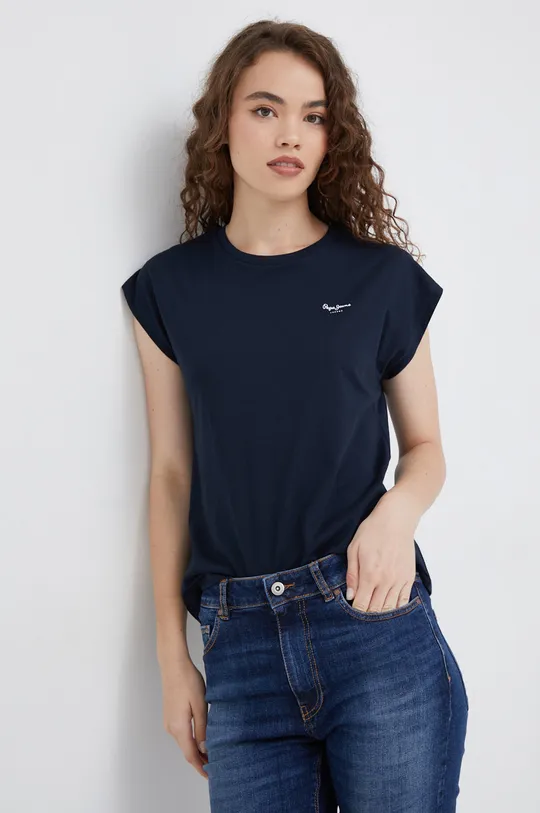 mornarsko modra Bombažna kratka majica Pepe Jeans Bloom