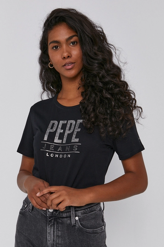 czarny Pepe Jeans T-shirt bawełniany Blancas