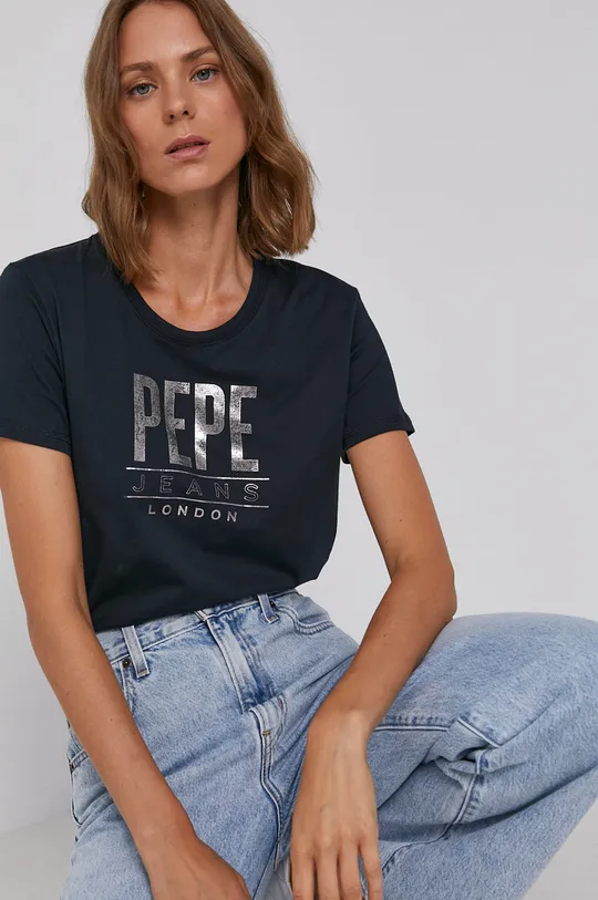 granatowy Pepe Jeans T-shirt bawełniany Blancas Damski