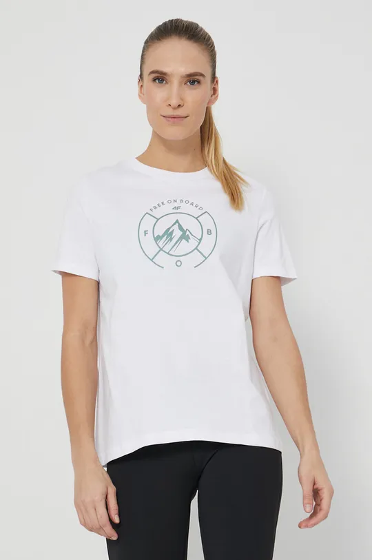biały 4F T-shirt bawełniany Damski