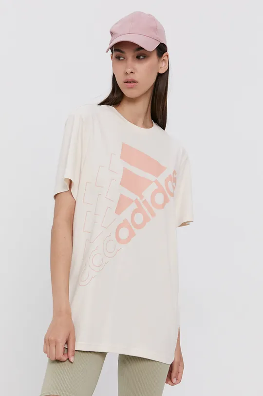 adidas T-shirt bawełniany H10232 beżowy